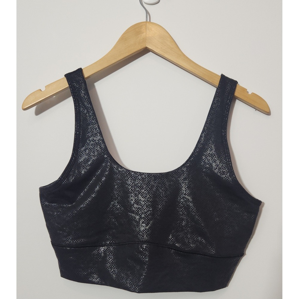 Under Armour Womens Black Metallic Print Sports Top Integrated Bra Size Large - Picture 2 of 7